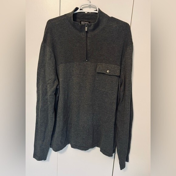 Michael Kors Men's 1/4 Zip Pullover Cotton Sweater Dark Gray Size XL - Picture 1 of 6